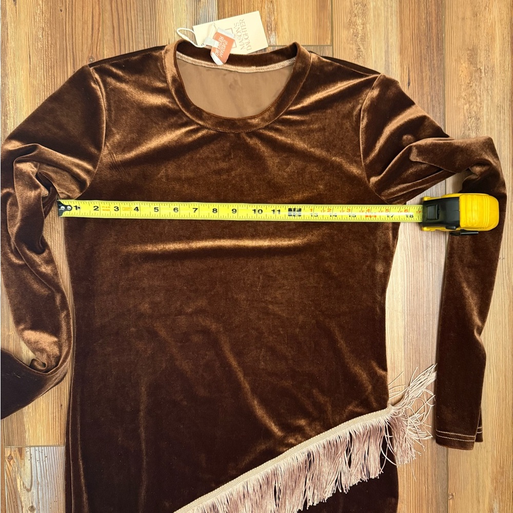 Chic Long Sleeve Brown Velvet with Fringe Dress - Picture 6 of 8